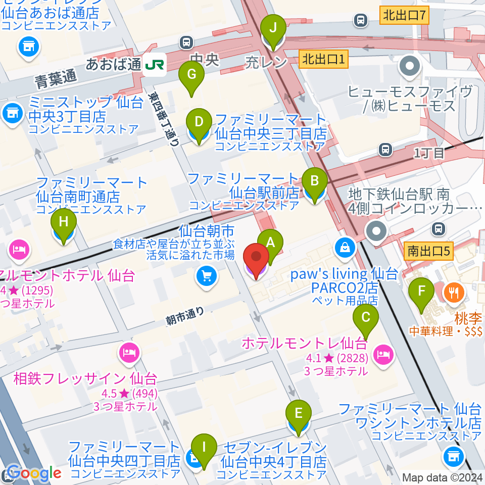 TOHOシネマズ仙台周辺のコンビニエンスストア一覧地図