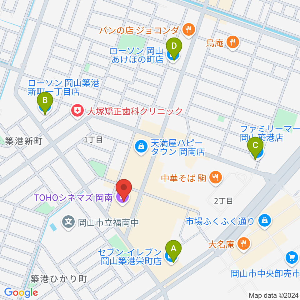 TOHOシネマズ岡南周辺のコンビニエンスストア一覧地図