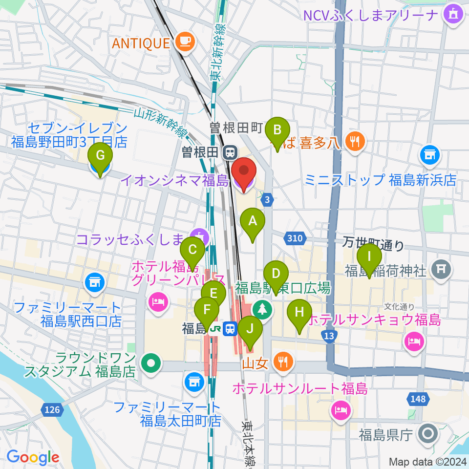 イオンシネマ福島周辺のコンビニエンスストア一覧地図