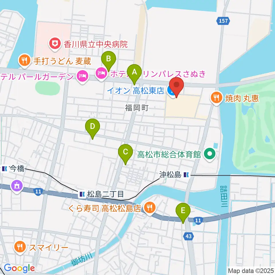 イオンシネマ高松東周辺のコンビニエンスストア一覧地図