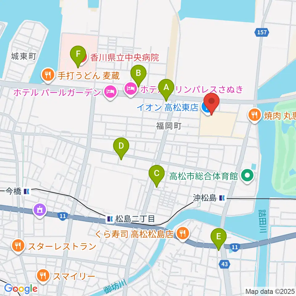 イオンシネマ高松東周辺のコンビニエンスストア一覧地図