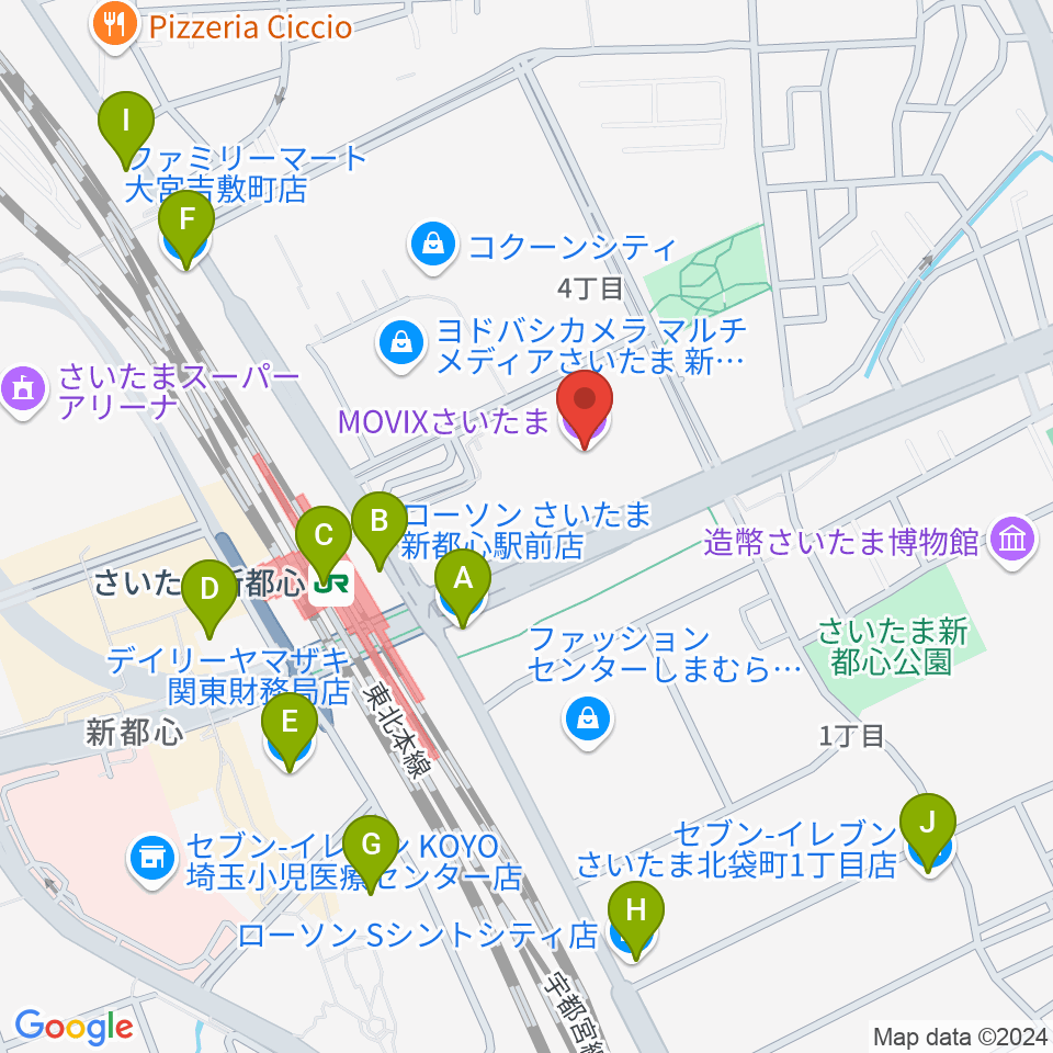 MOVIXさいたま周辺のコンビニエンスストア一覧地図