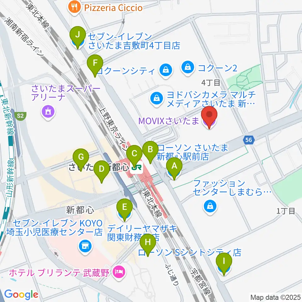 MOVIXさいたま周辺のコンビニエンスストア一覧地図