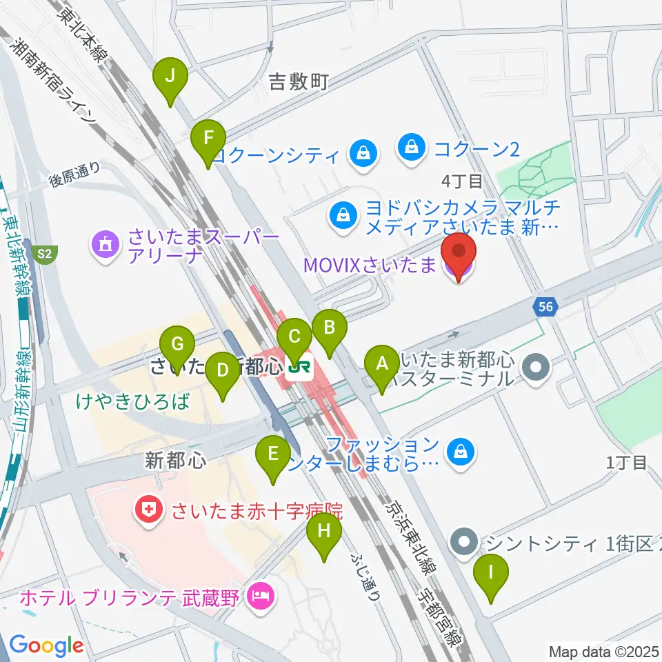MOVIXさいたま周辺のコンビニエンスストア一覧地図