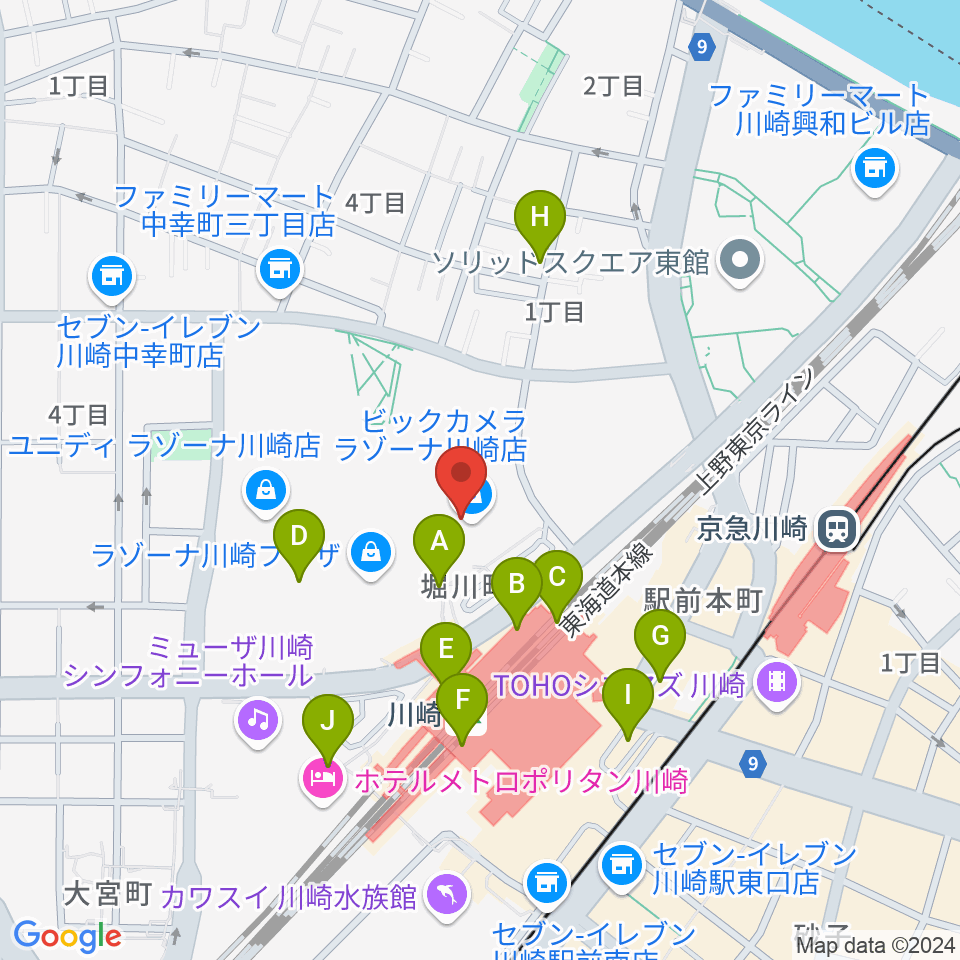 109シネマズ川崎周辺のコンビニエンスストア一覧地図