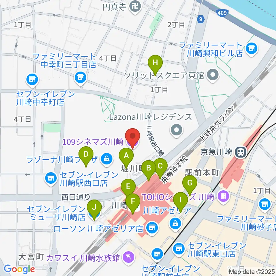 109シネマズ川崎周辺のコンビニエンスストア一覧地図