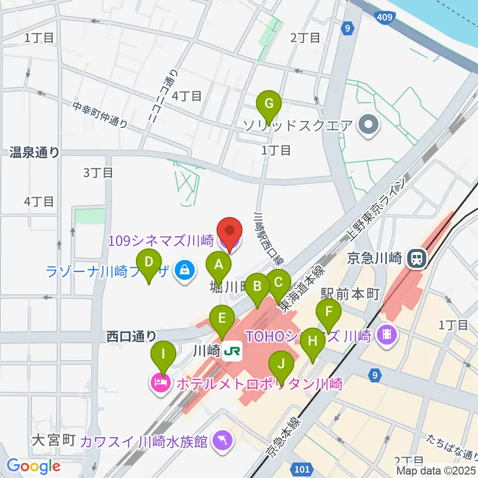 109シネマズ川崎周辺のコンビニエンスストア一覧地図