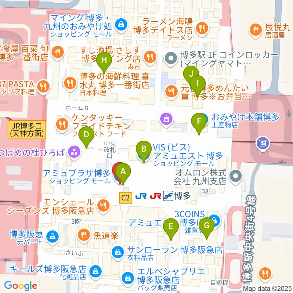 T・ジョイ博多周辺のコンビニエンスストア一覧地図