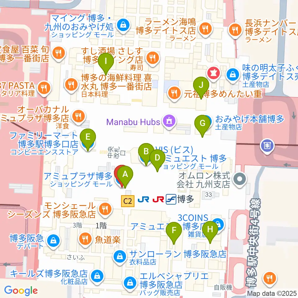 T・ジョイ博多周辺のコンビニエンスストア一覧地図