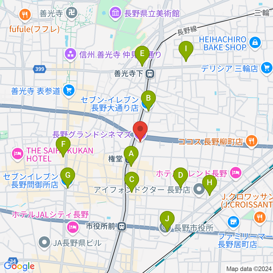 長野グランドシネマズ周辺のコンビニエンスストア一覧地図