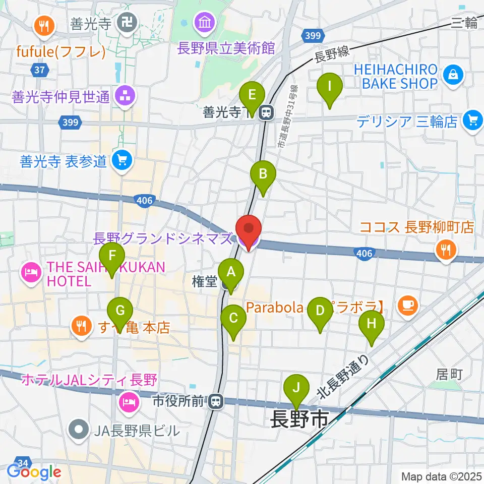 長野グランドシネマズ周辺のコンビニエンスストア一覧地図