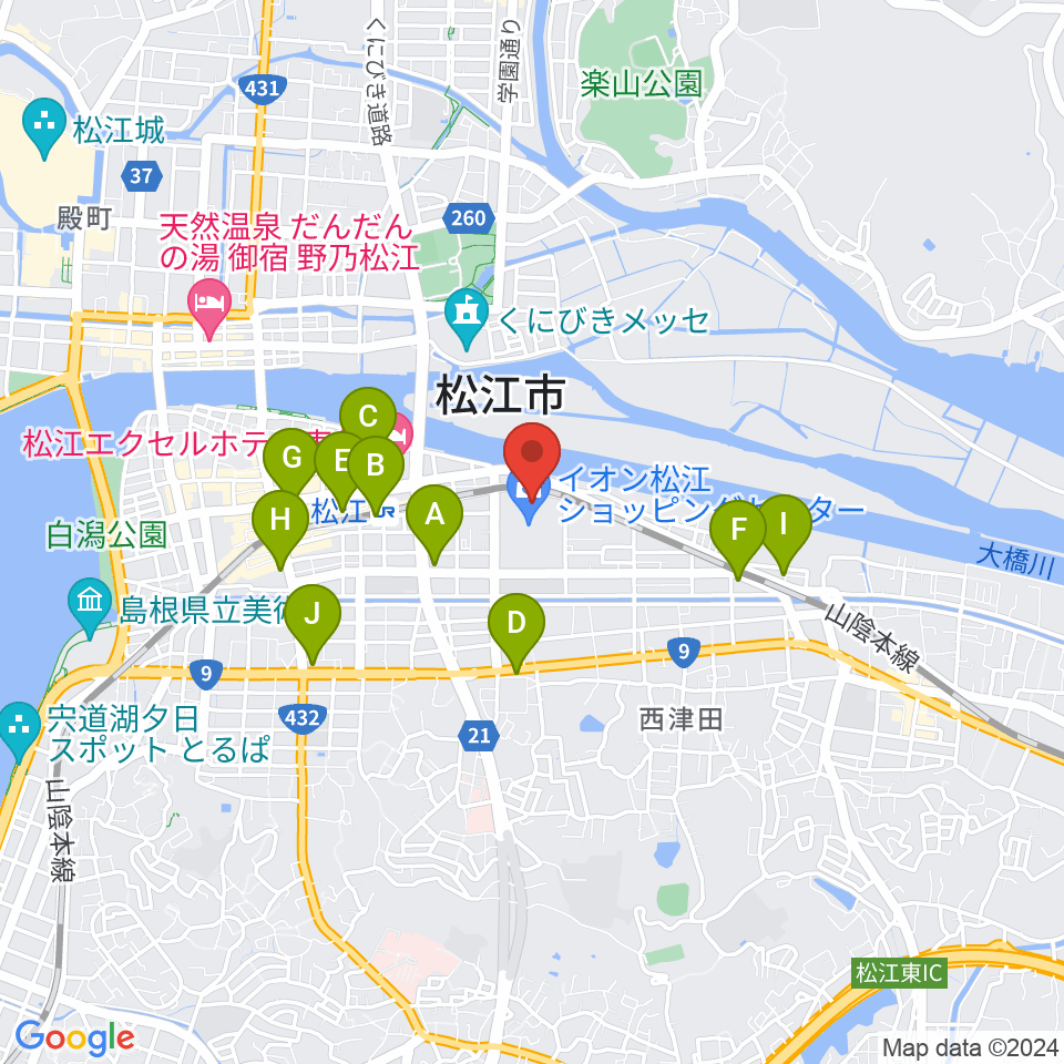 松江東宝5周辺のコンビニエンスストア一覧地図