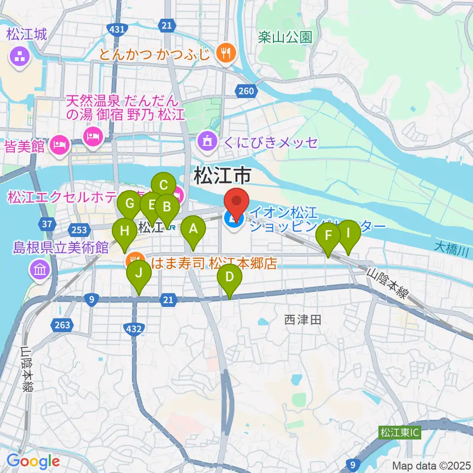 松江東宝5周辺のコンビニエンスストア一覧地図