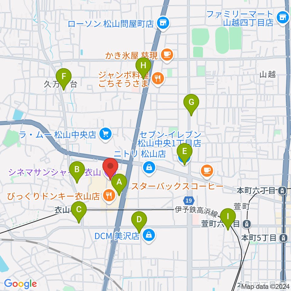 シネマサンシャイン衣山周辺のコンビニエンスストア一覧地図