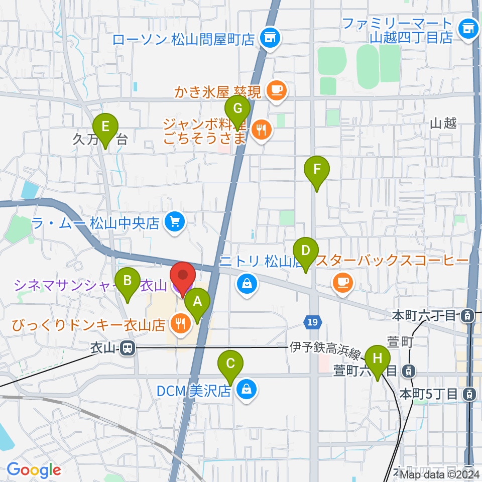 シネマサンシャイン衣山周辺のコンビニエンスストア一覧地図