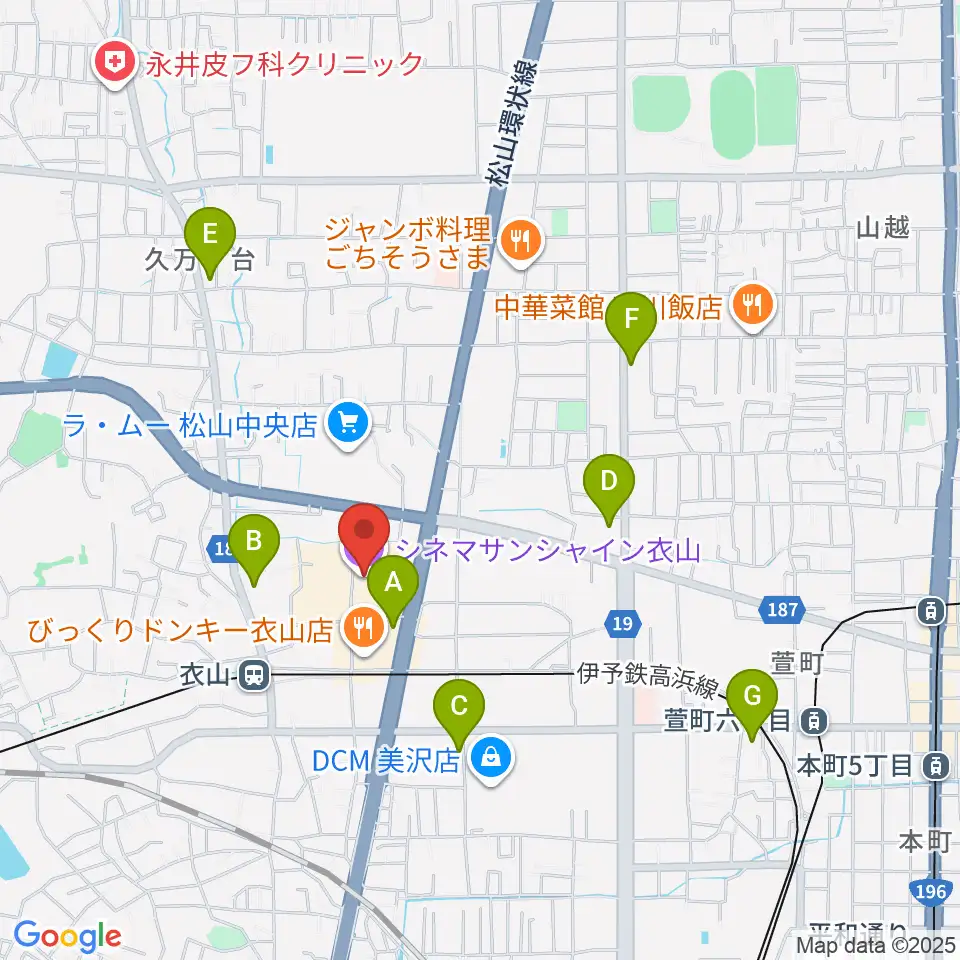 シネマサンシャイン衣山周辺のコンビニエンスストア一覧地図