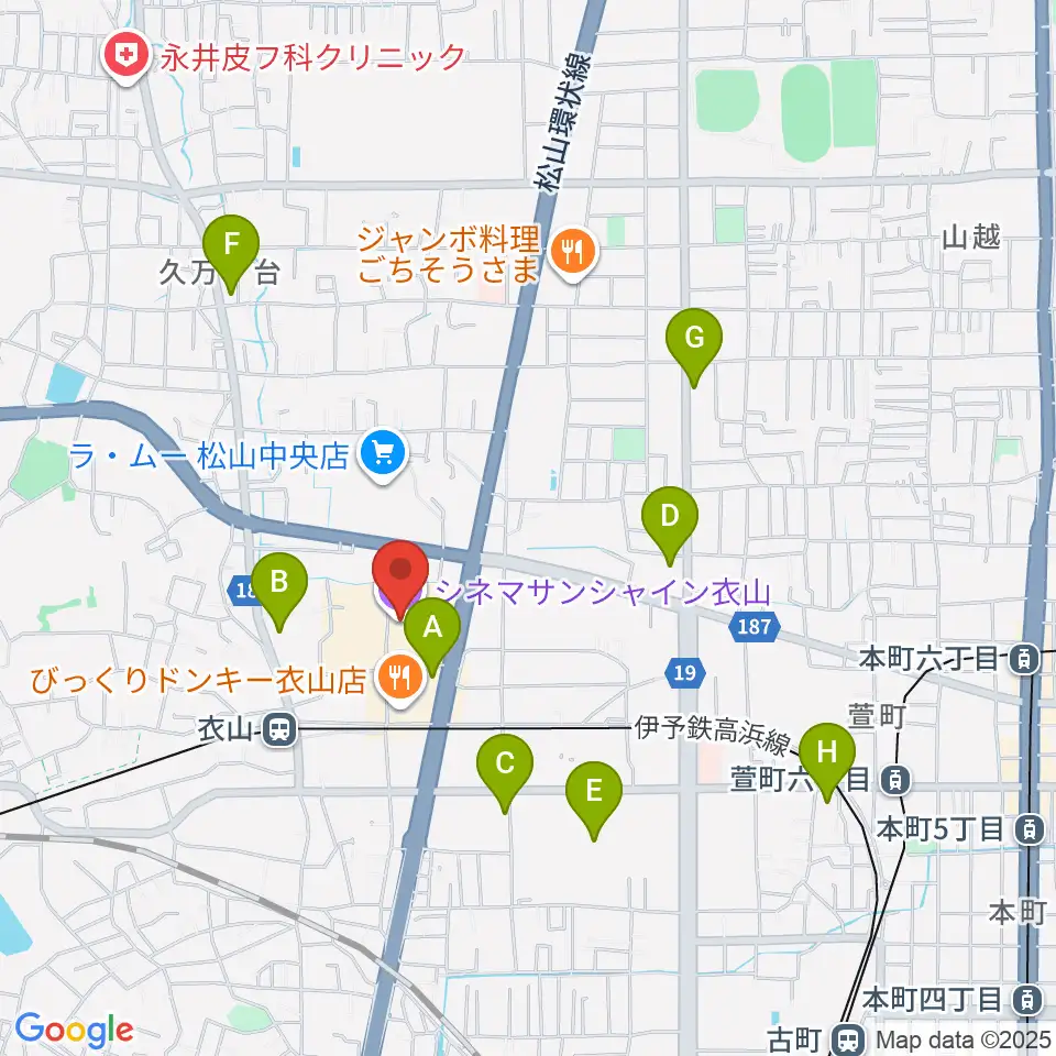 シネマサンシャイン衣山周辺のコンビニエンスストア一覧地図