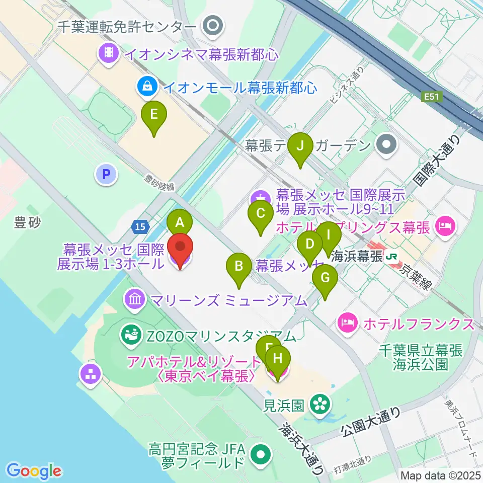 幕張メッセ 国際展示場1-8ホール周辺のコンビニエンスストア一覧地図