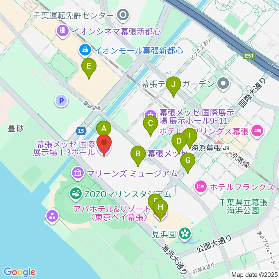 幕張メッセ 国際展示場1-8ホール周辺のコンビニエンスストア一覧地図
