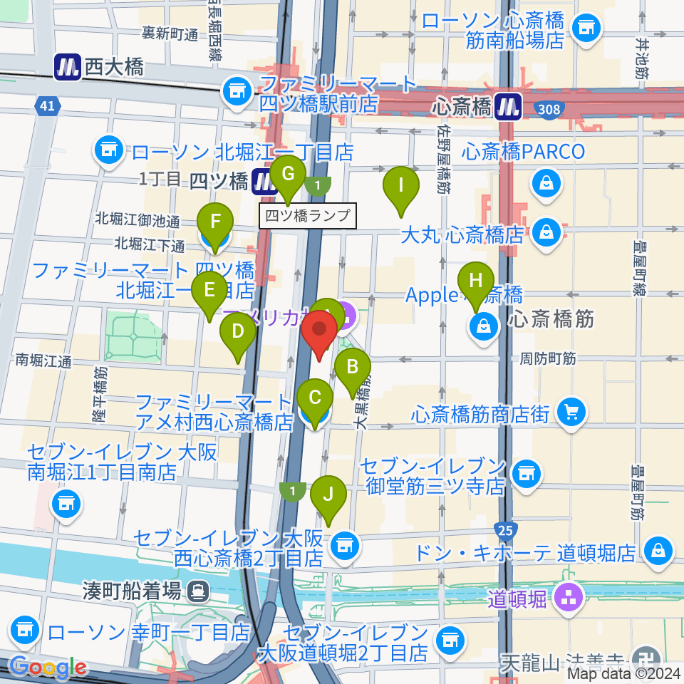 アメリカ村BEYOND周辺のコンビニエンスストア一覧地図