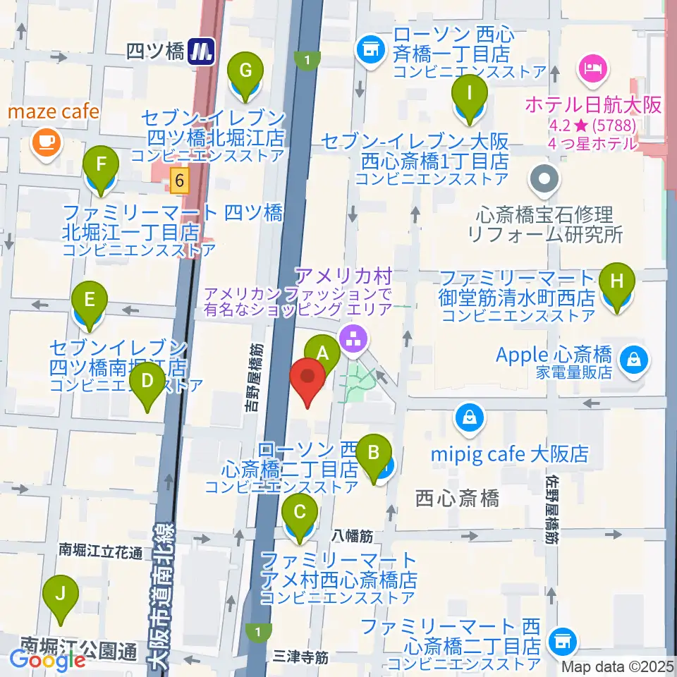 アメリカ村BEYOND周辺のコンビニエンスストア一覧地図