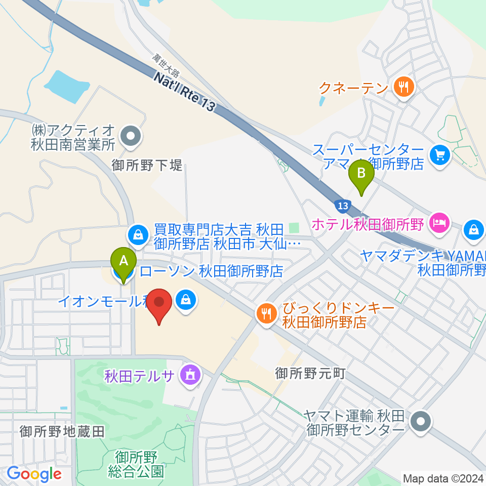 TOHOシネマズ秋田周辺のコンビニエンスストア一覧地図