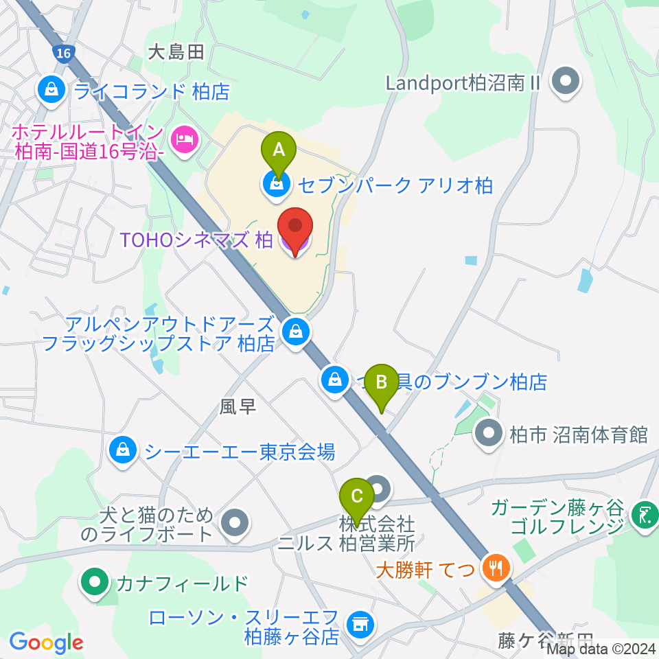 TOHOシネマズ柏周辺のコンビニエンスストア一覧地図