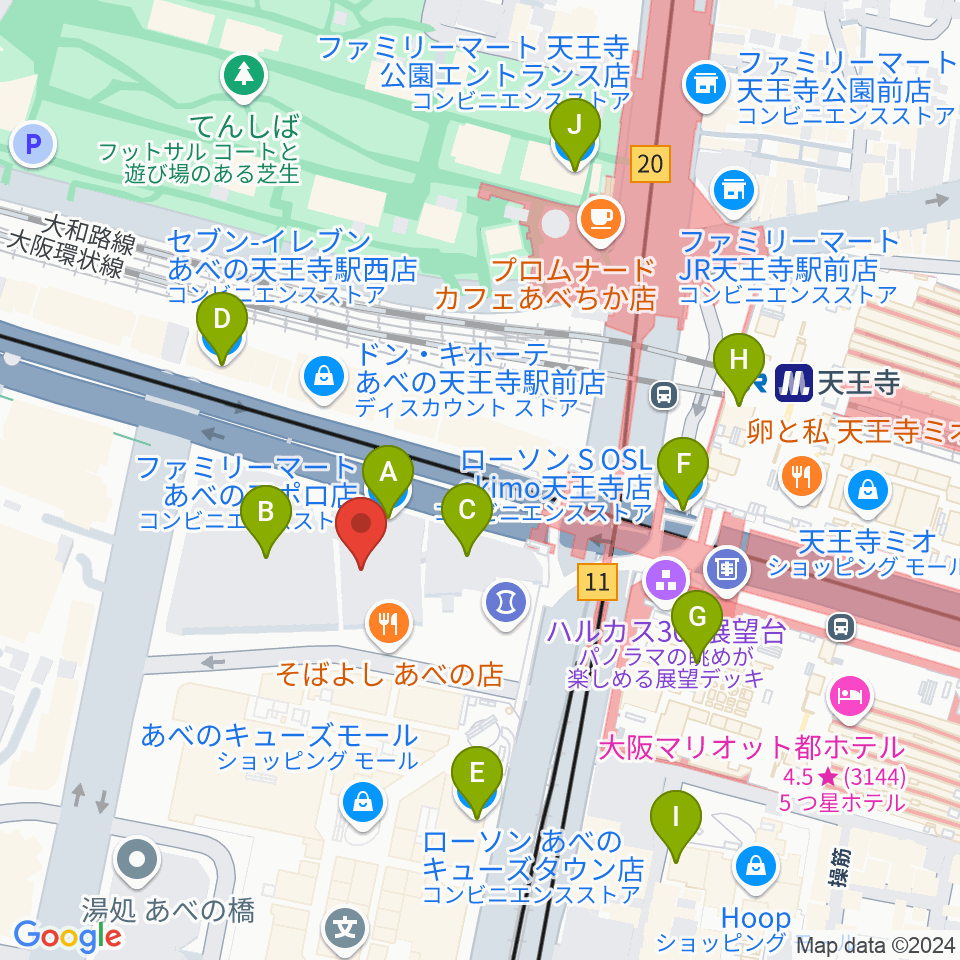 あべのアポロシネマ周辺のコンビニエンスストア一覧地図