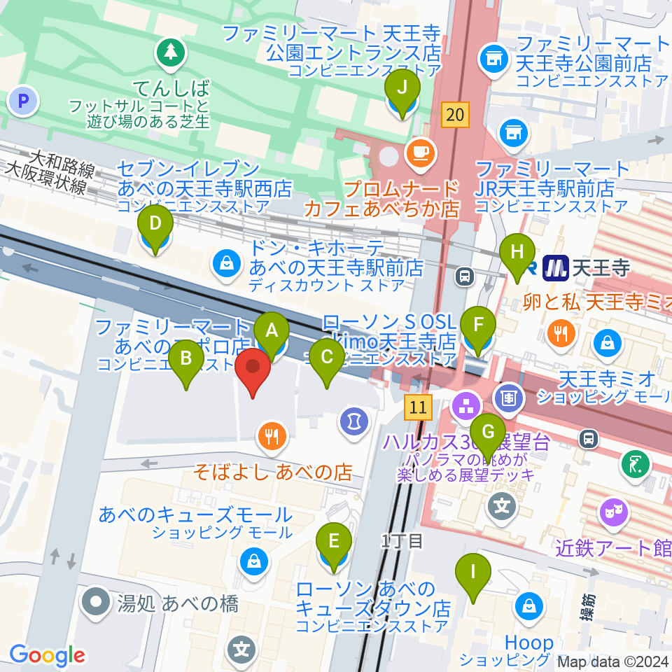 あべのアポロシネマ周辺のコンビニエンスストア一覧地図