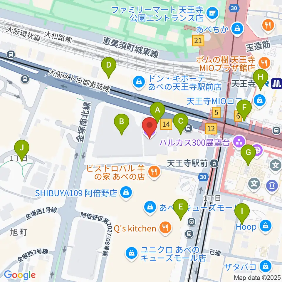 あべのアポロシネマ周辺のコンビニエンスストア一覧地図