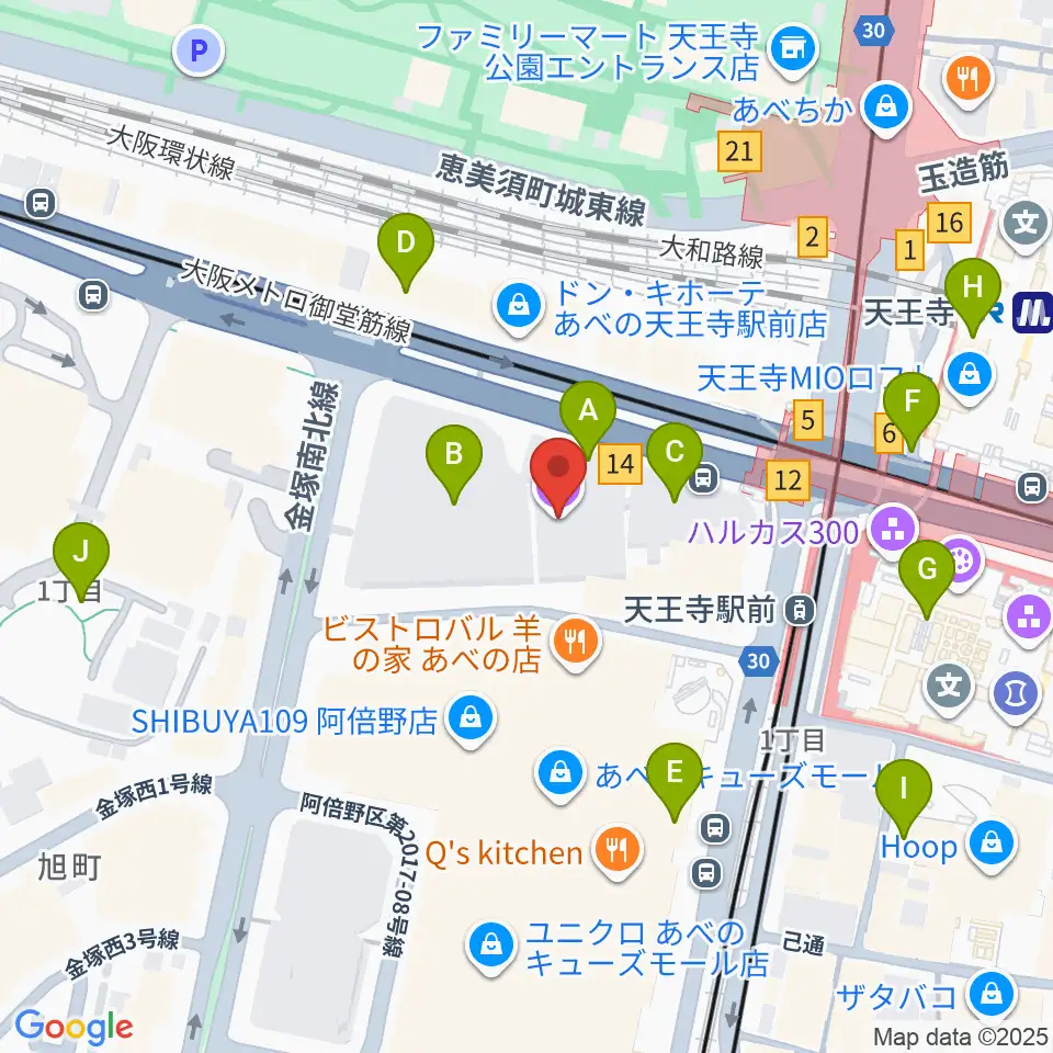 あべのアポロシネマ周辺のコンビニエンスストア一覧地図