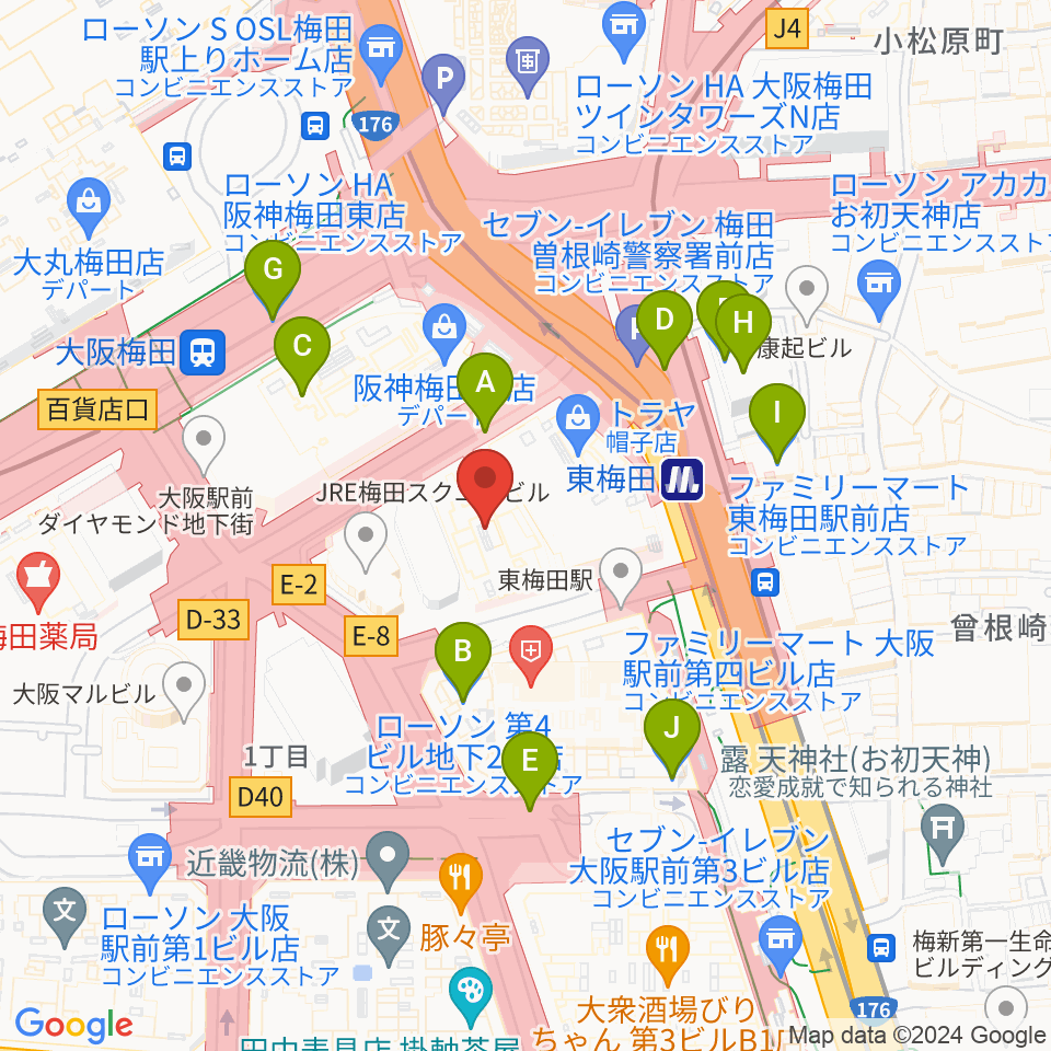 T・ジョイ梅田周辺のコンビニエンスストア一覧地図