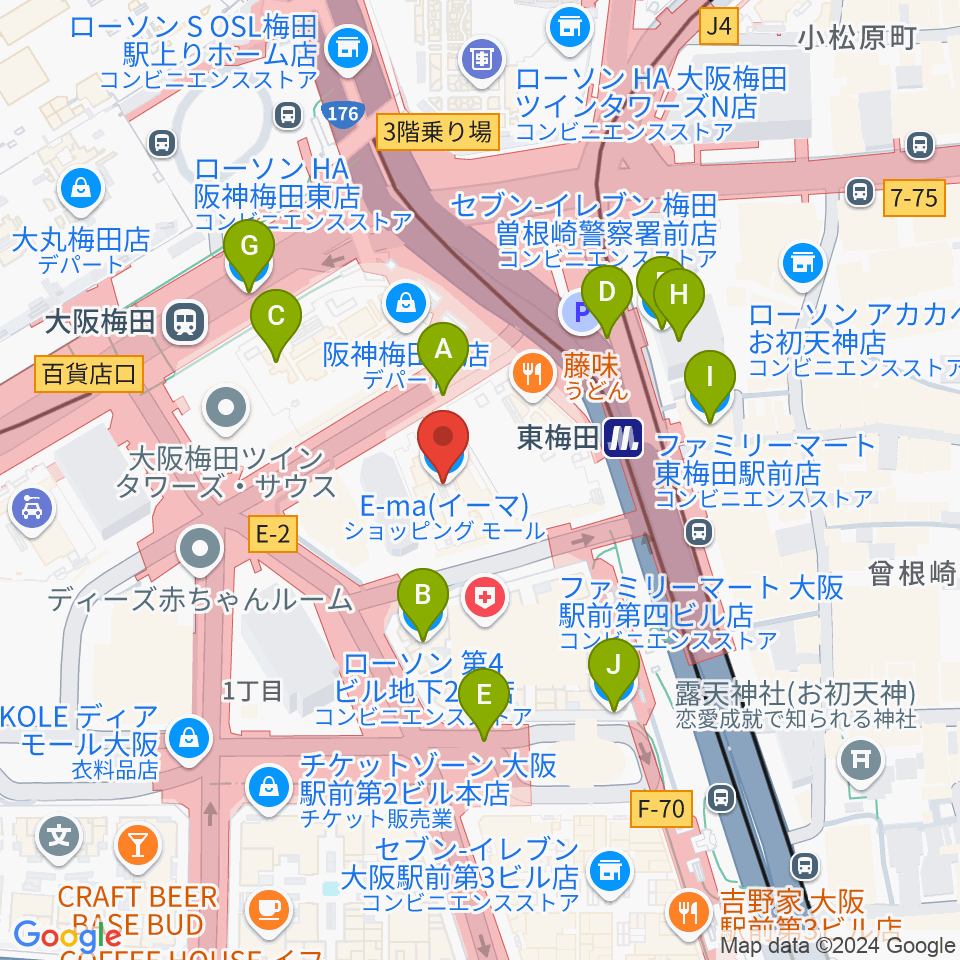 T・ジョイ梅田周辺のコンビニエンスストア一覧地図