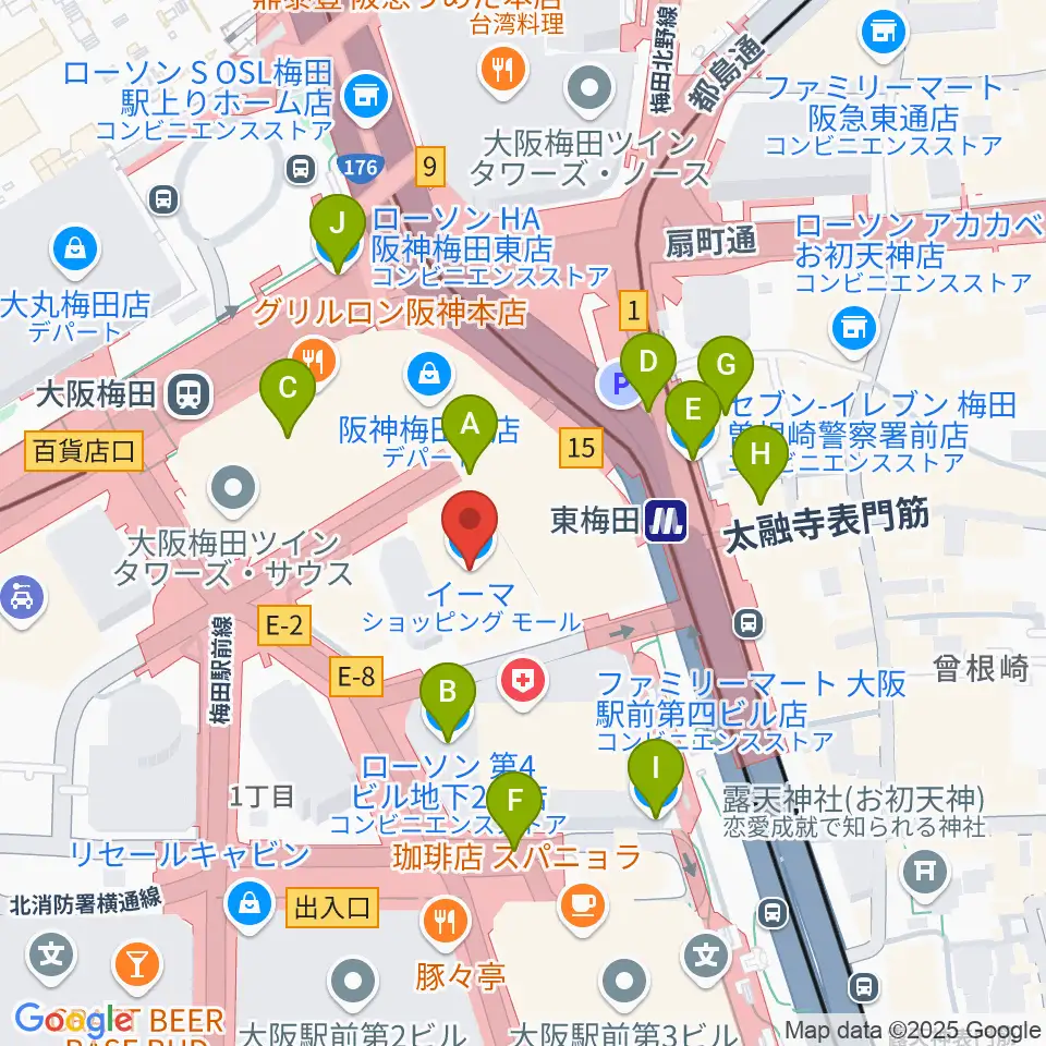 T・ジョイ梅田周辺のコンビニエンスストア一覧地図