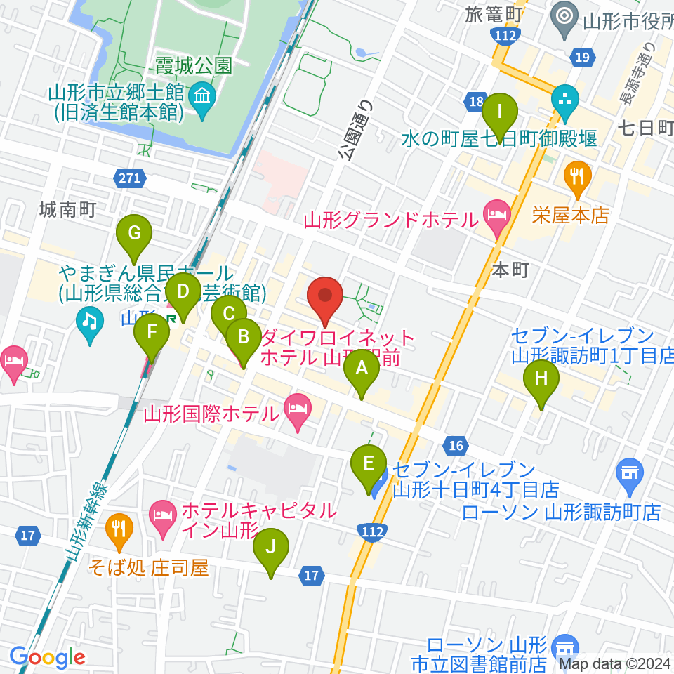 フォーラム山形周辺のコンビニエンスストア一覧地図