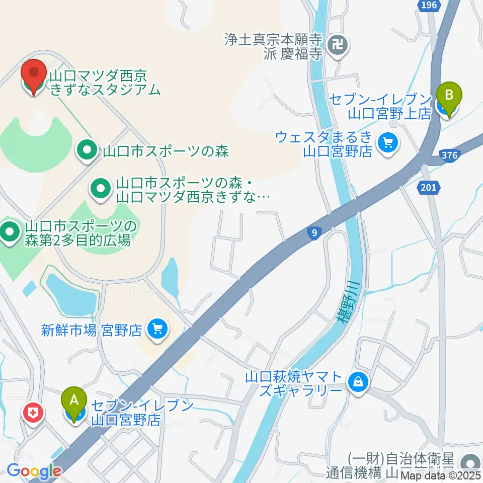 山口マツダ西京きずなスタジアム周辺のコンビニエンスストア一覧地図