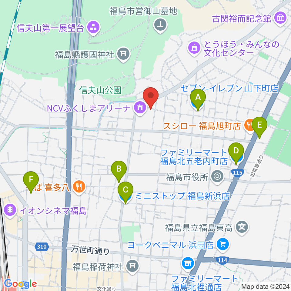 NCVふくしまアリーナ周辺のコンビニエンスストア一覧地図