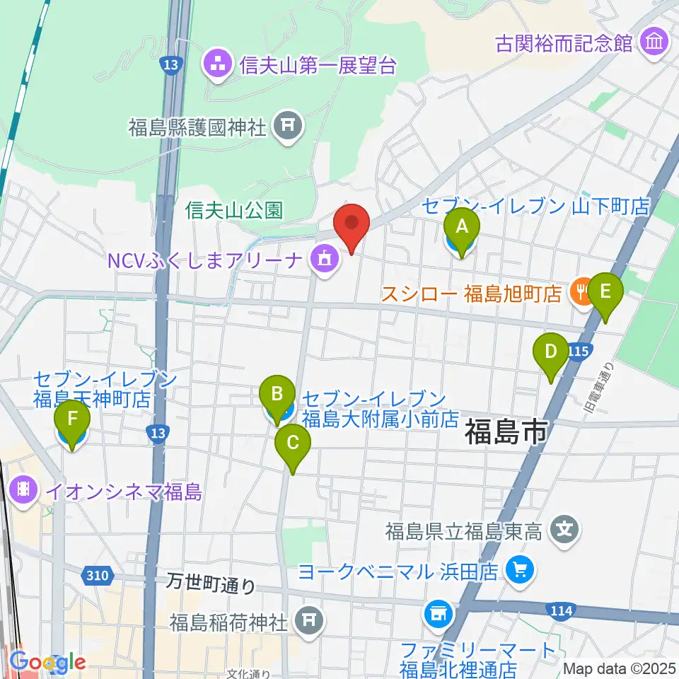 NCVふくしまアリーナ周辺のコンビニエンスストア一覧地図