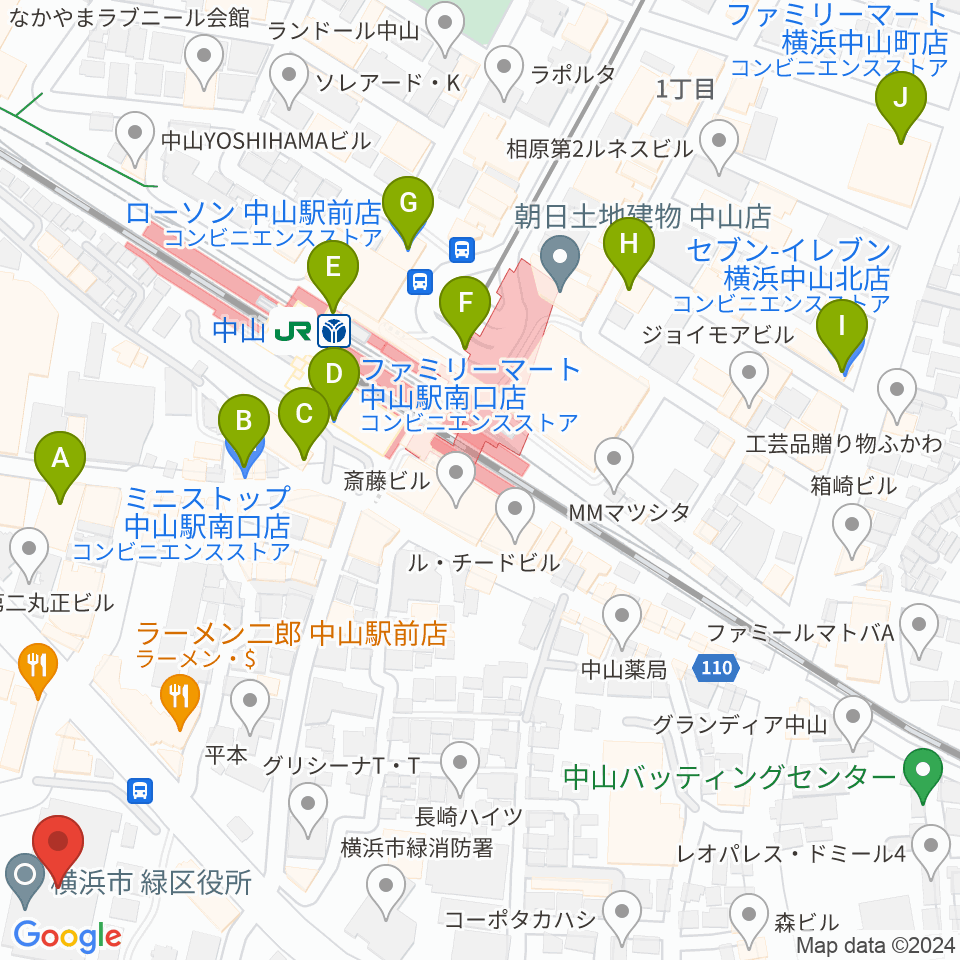 横浜市緑公会堂周辺のコンビニエンスストア一覧地図