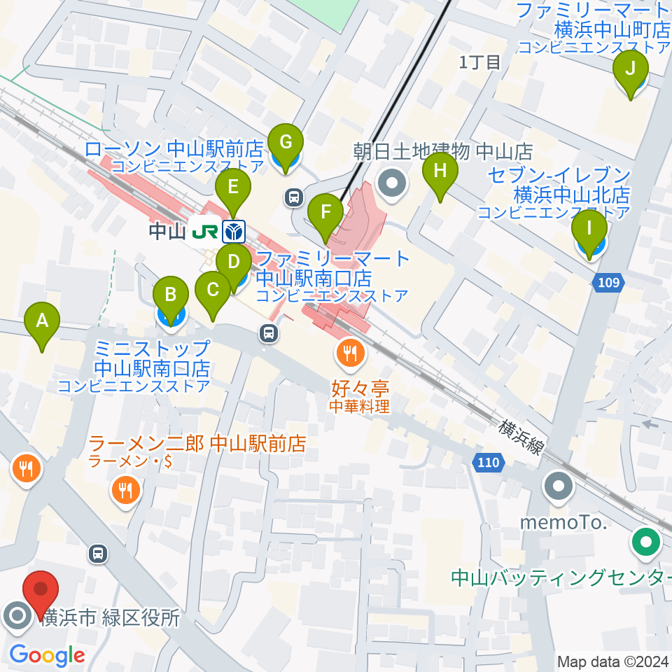 横浜市緑公会堂周辺のコンビニエンスストア一覧地図