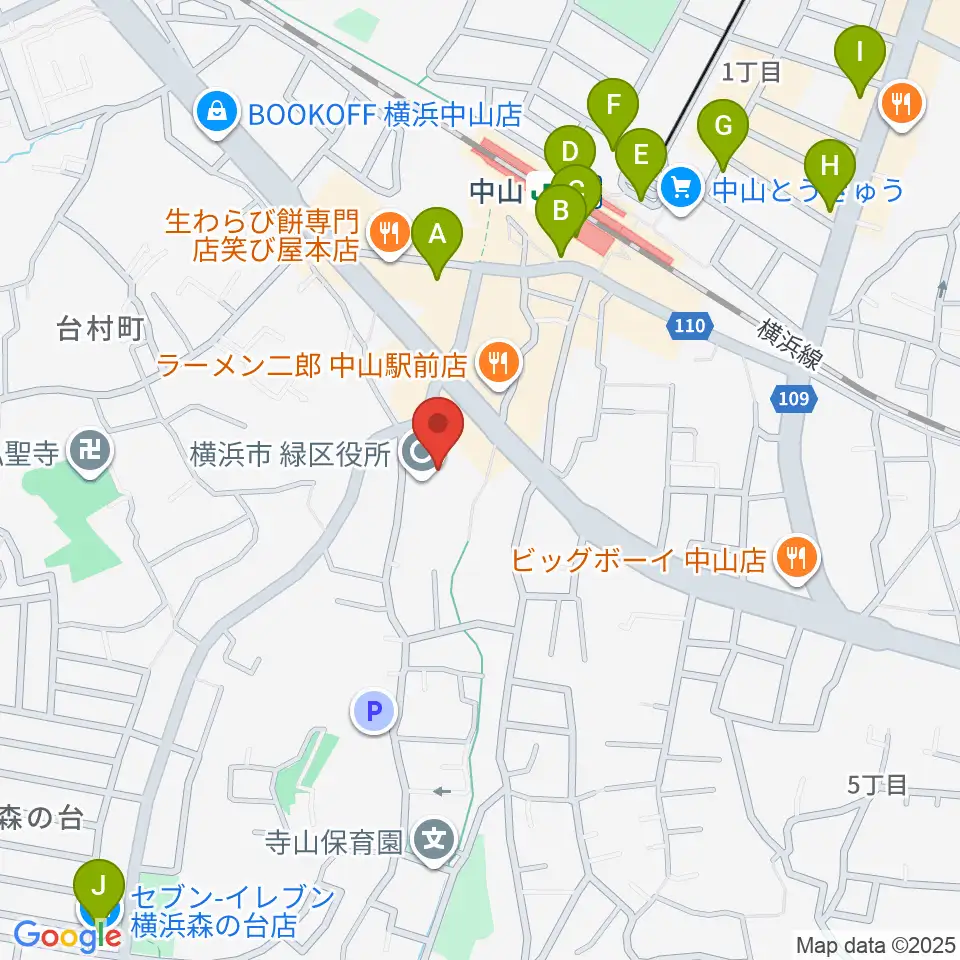 横浜市緑公会堂周辺のコンビニエンスストア一覧地図