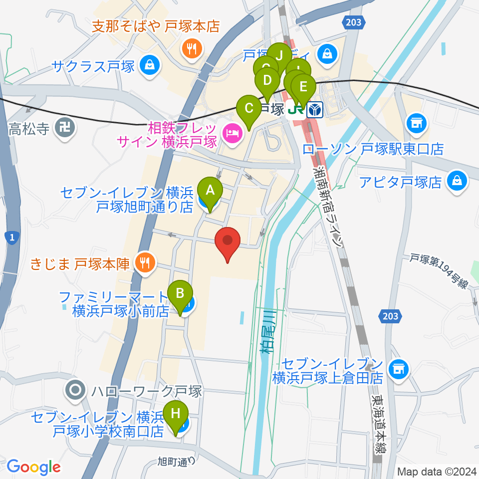 戸塚公会堂周辺のコンビニエンスストア一覧地図