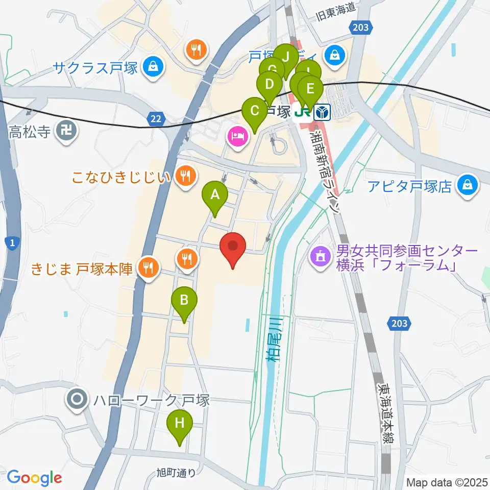 戸塚公会堂周辺のコンビニエンスストア一覧地図