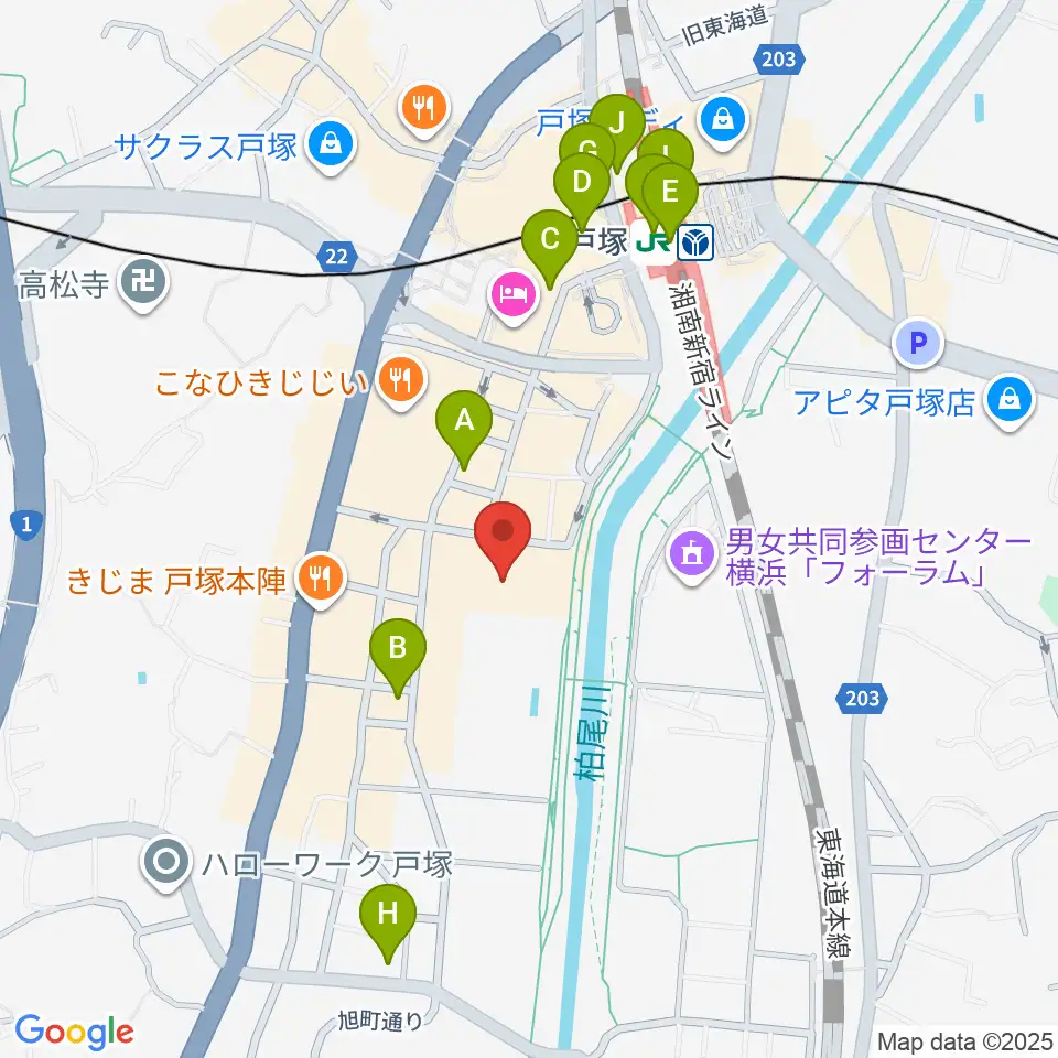 戸塚公会堂周辺のコンビニエンスストア一覧地図