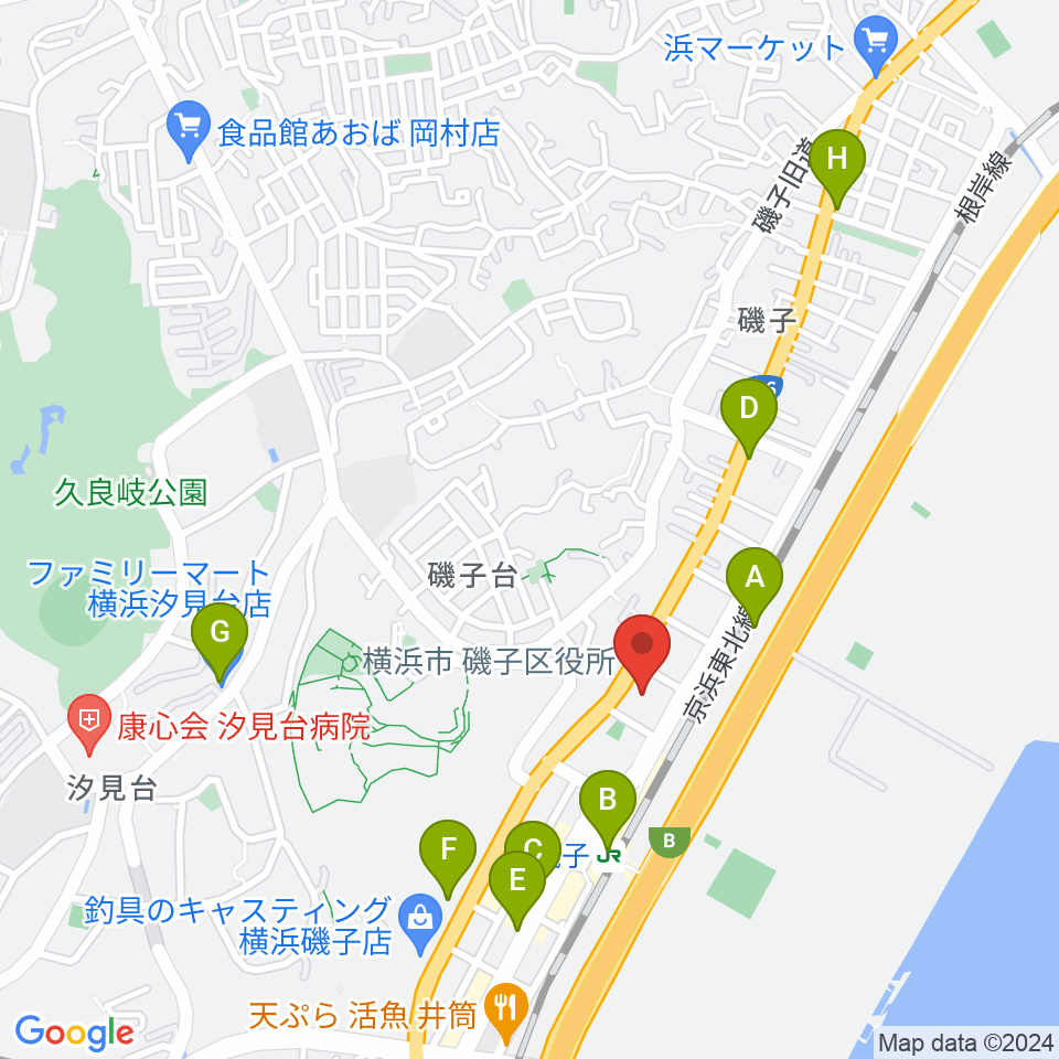 磯子公会堂周辺のコンビニエンスストア一覧地図