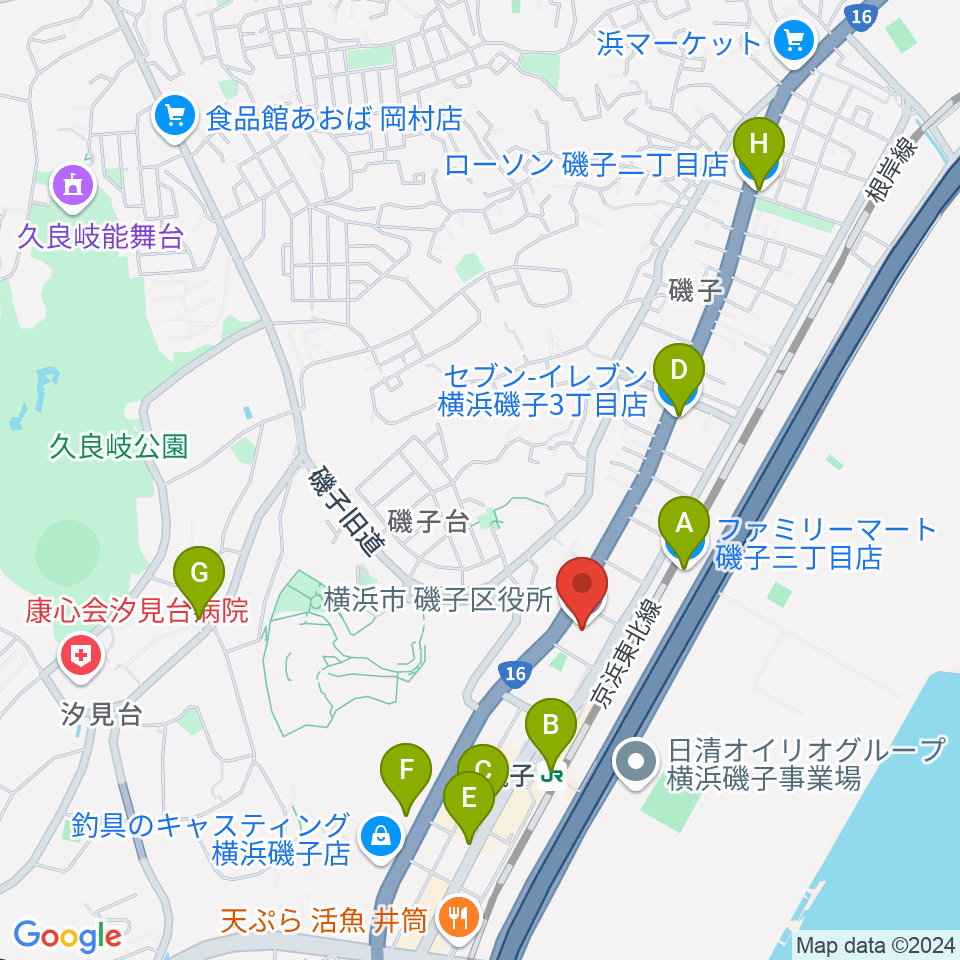 磯子公会堂周辺のコンビニエンスストア一覧地図