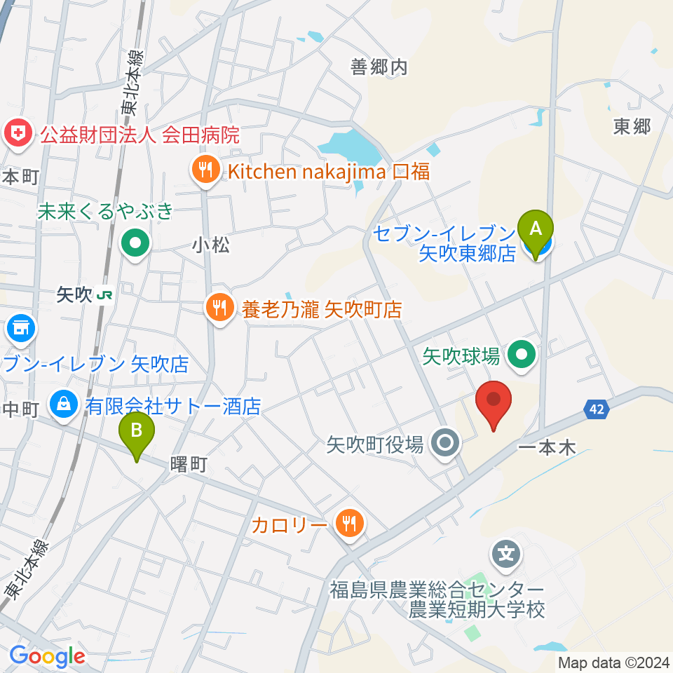 矢吹町文化センター周辺のコンビニエンスストア一覧地図