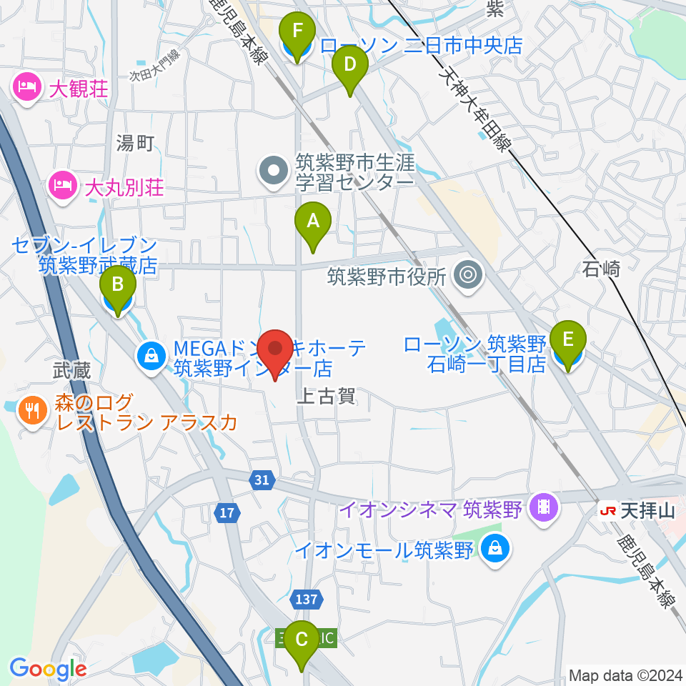 筑紫野市文化会館周辺のコンビニエンスストア一覧地図