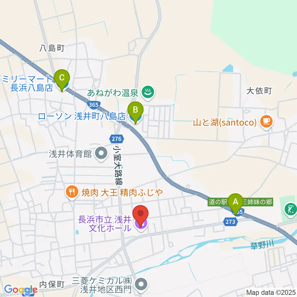 浅井文化ホール周辺のコンビニエンスストア一覧地図