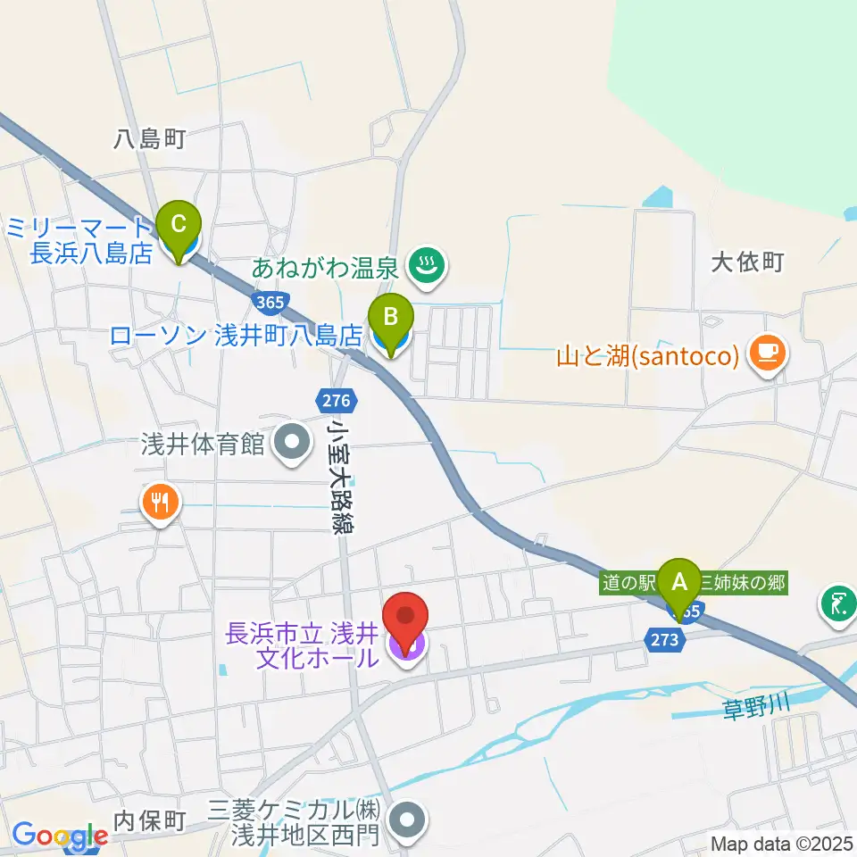 浅井文化ホール周辺のコンビニエンスストア一覧地図